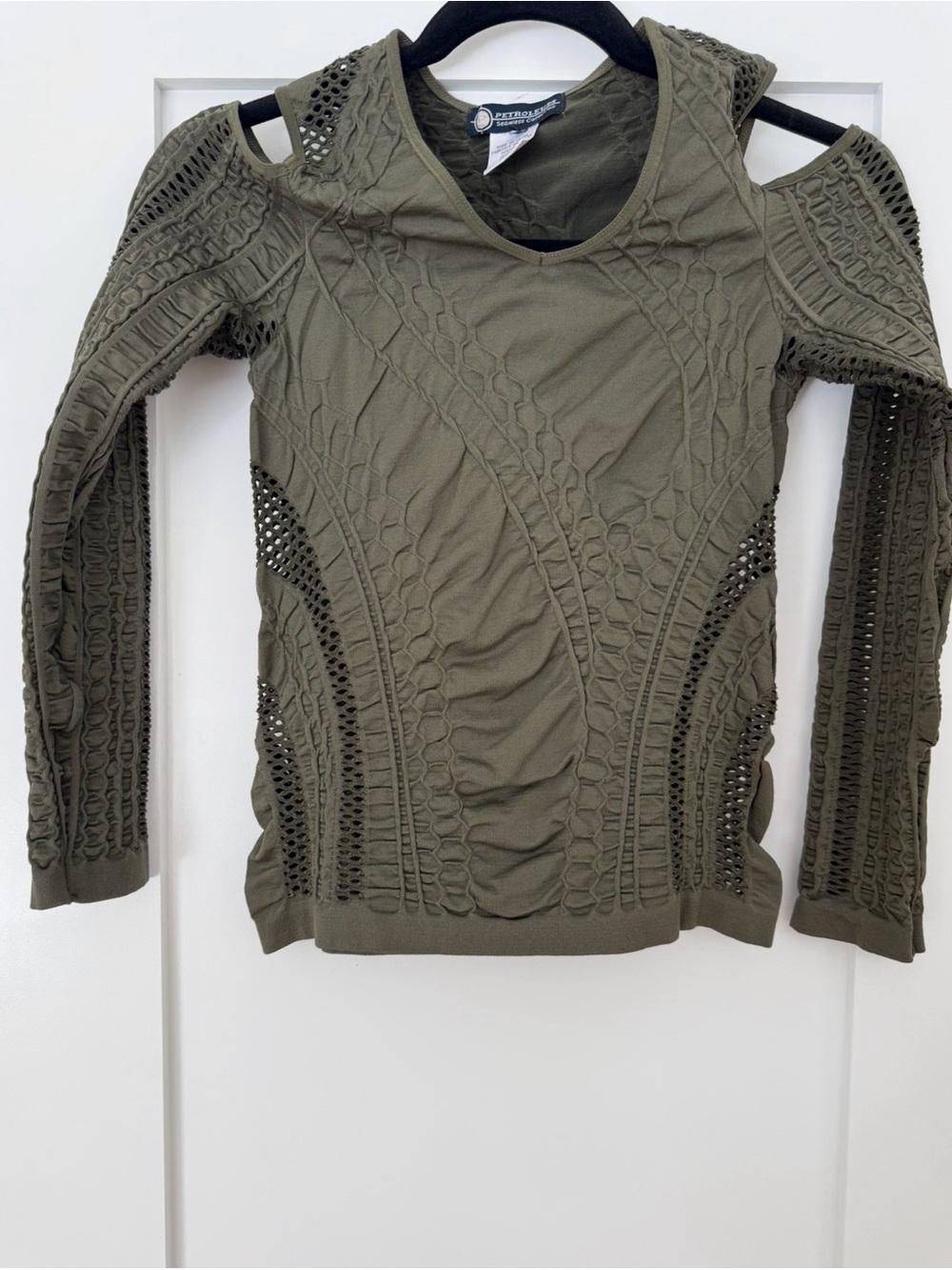 Seamless Cutout Long Sleeve Top 🌿 Olive Green Textured Stretch Top fits XS-L